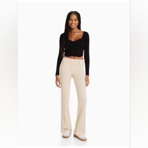 Bershka Flared Pants with Side Zip, Natural, Size 4